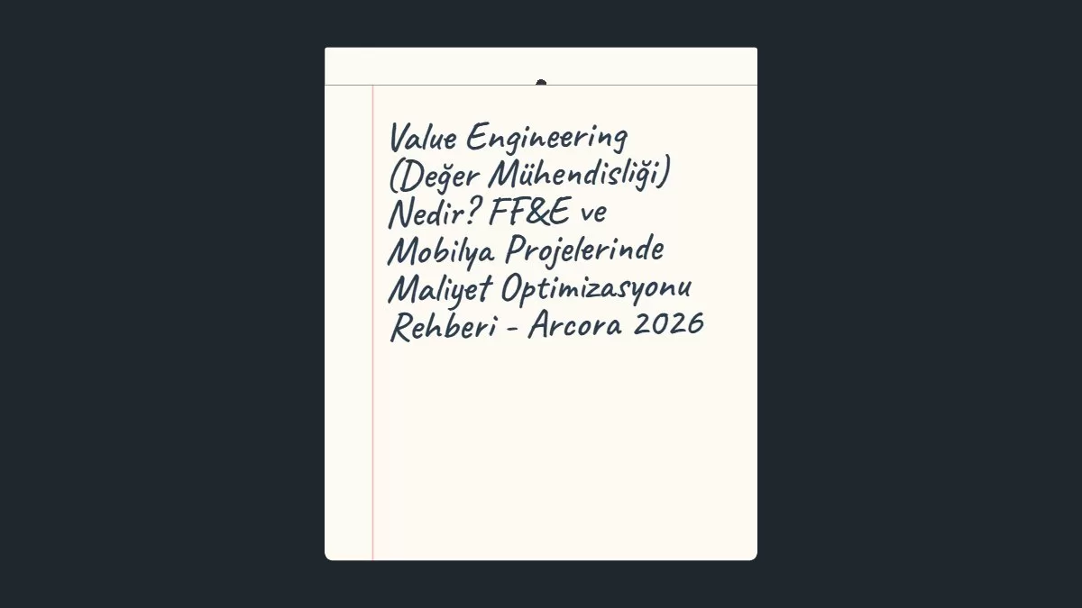 Value Engineering (Değer Mühendisliği) Nedir? FF&E ve Mobilya Projelerinde Maliyet Optimizasyonu Rehberi - Arcora 2026